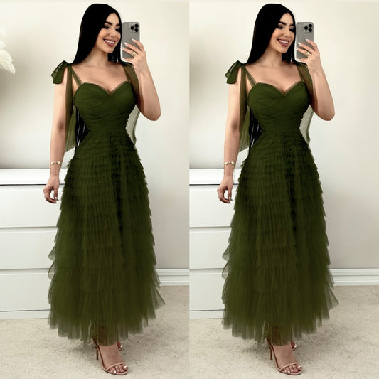 Vestido tulle verde olivo 💚