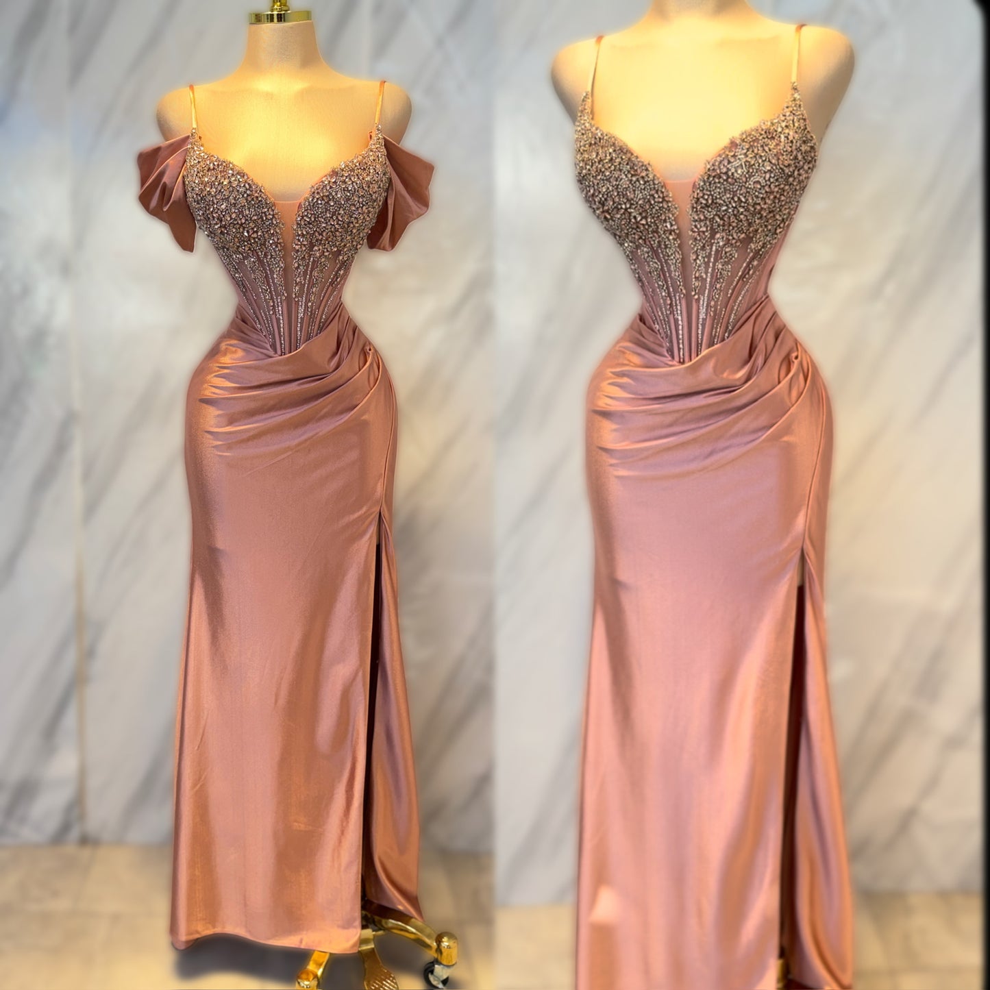 Vestido rosa pedrería y corset 🩷