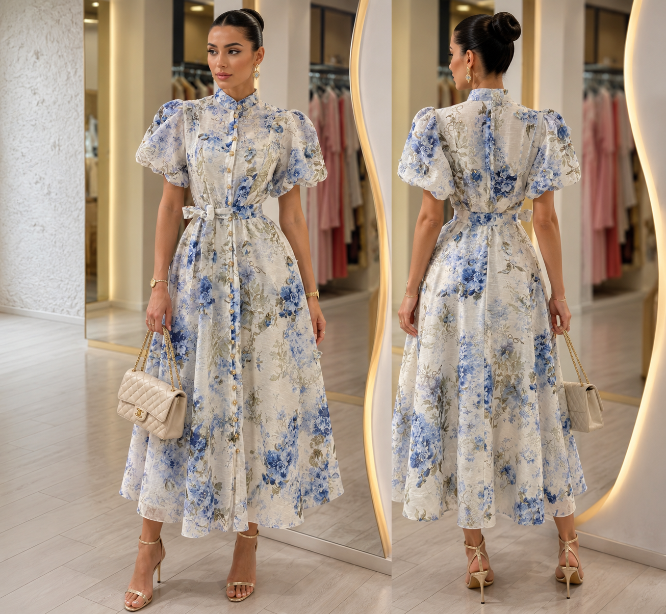 Vestido azul flores y pedrería 💙✨