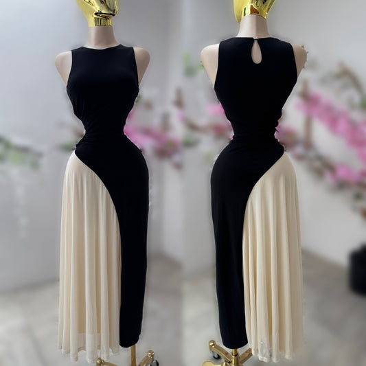 Vestido negro/beige mesh y licra ✨