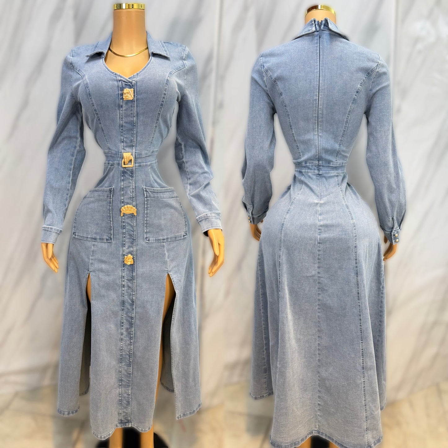 Vestido mezclilla botones dorados 🩵