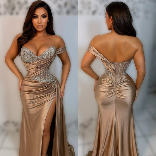 Vestido champagne pedrería ✨