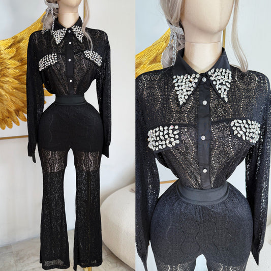 Set negro encaje & pedrería 🖤✨
