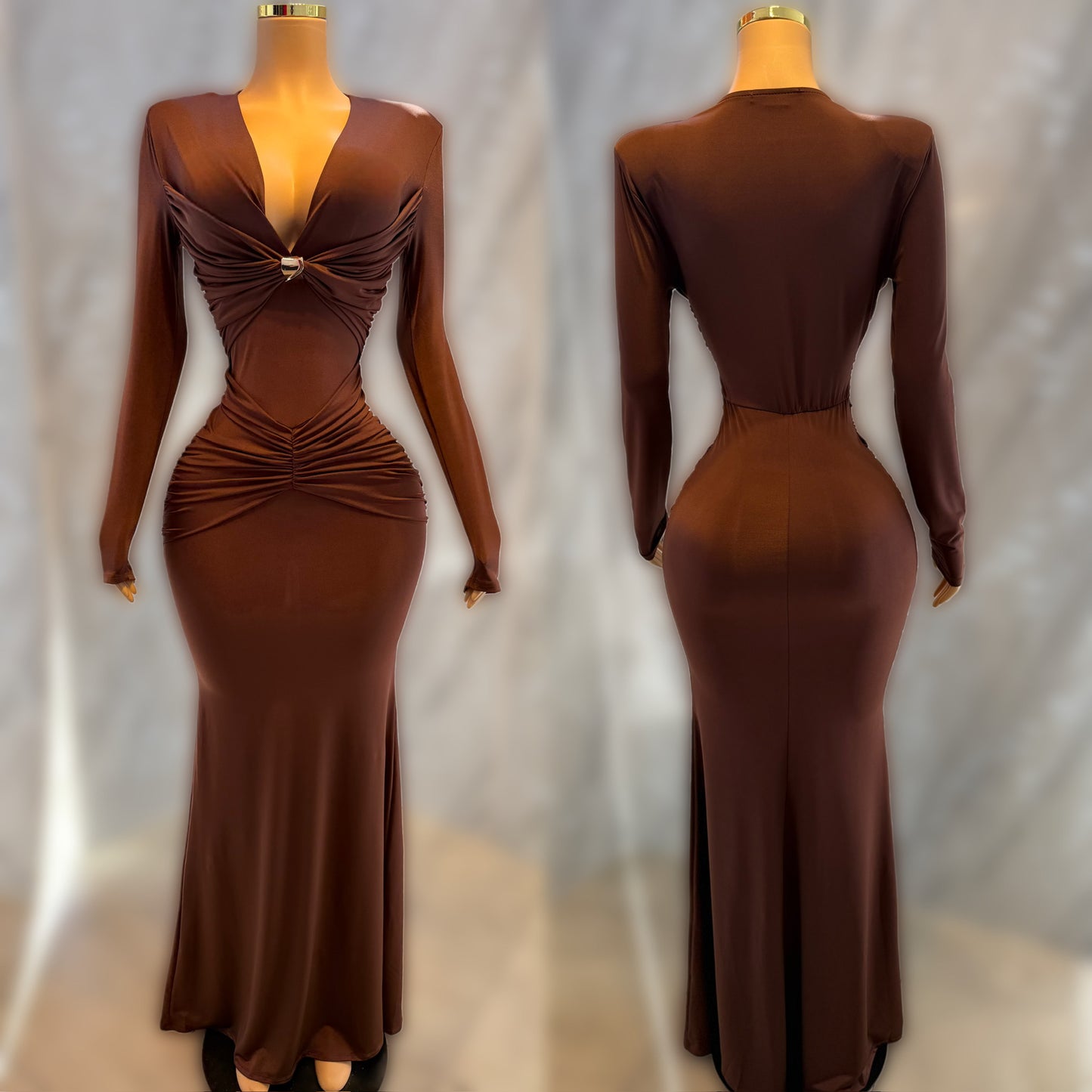 Vestido café licra broche 🤎