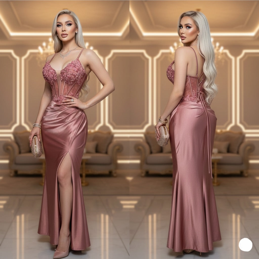 Vestido corset rosa palo satín 🩷