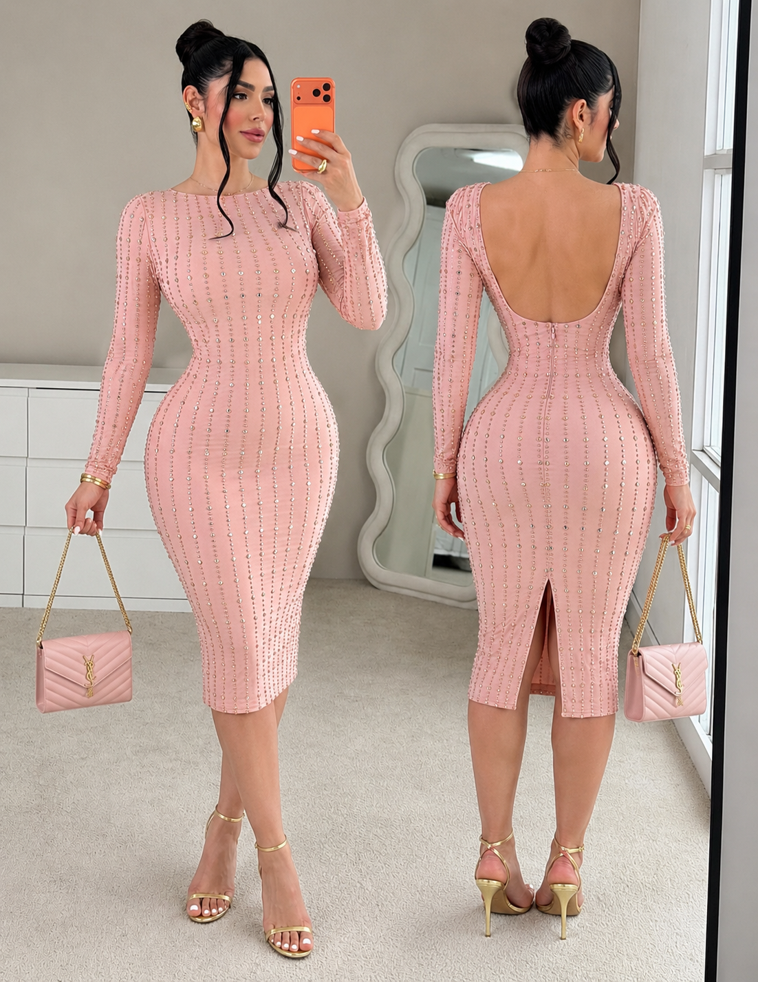 Vestido rosa pedrería 🩷