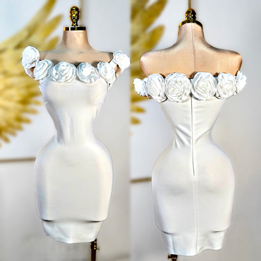 Vestido blanco bandage flores 3D
