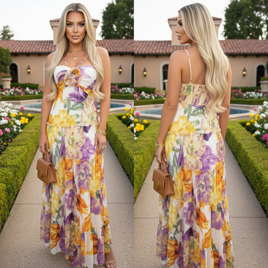 Vestido amarillo y morado flores 🌷
