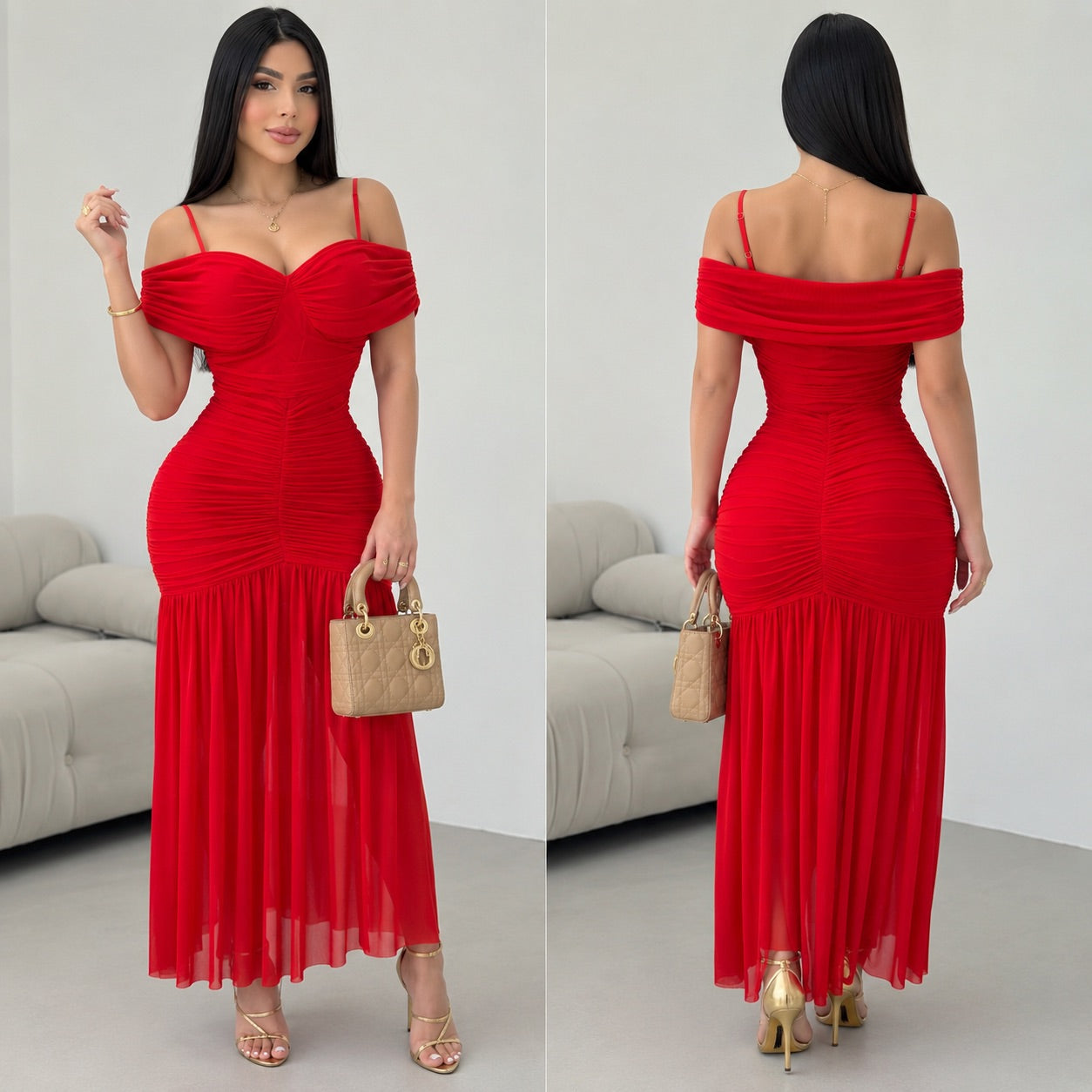 Vestido rojo mesh mangas ❤️