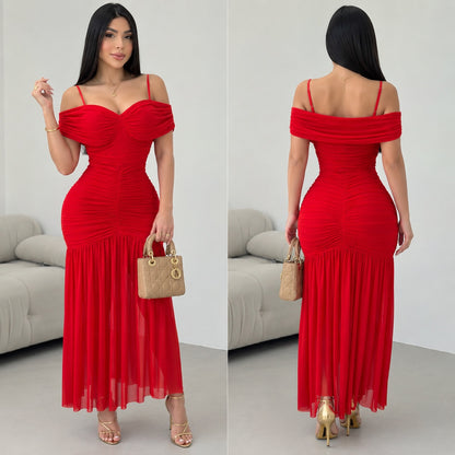 Vestido rojo mesh mangas ❤️