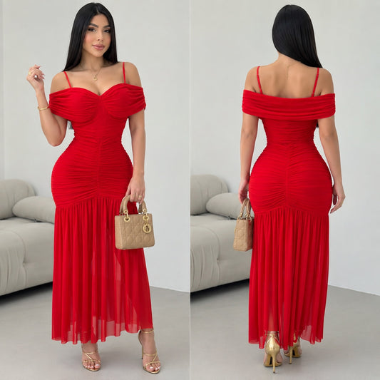 Vestido rojo mesh mangas ❤️