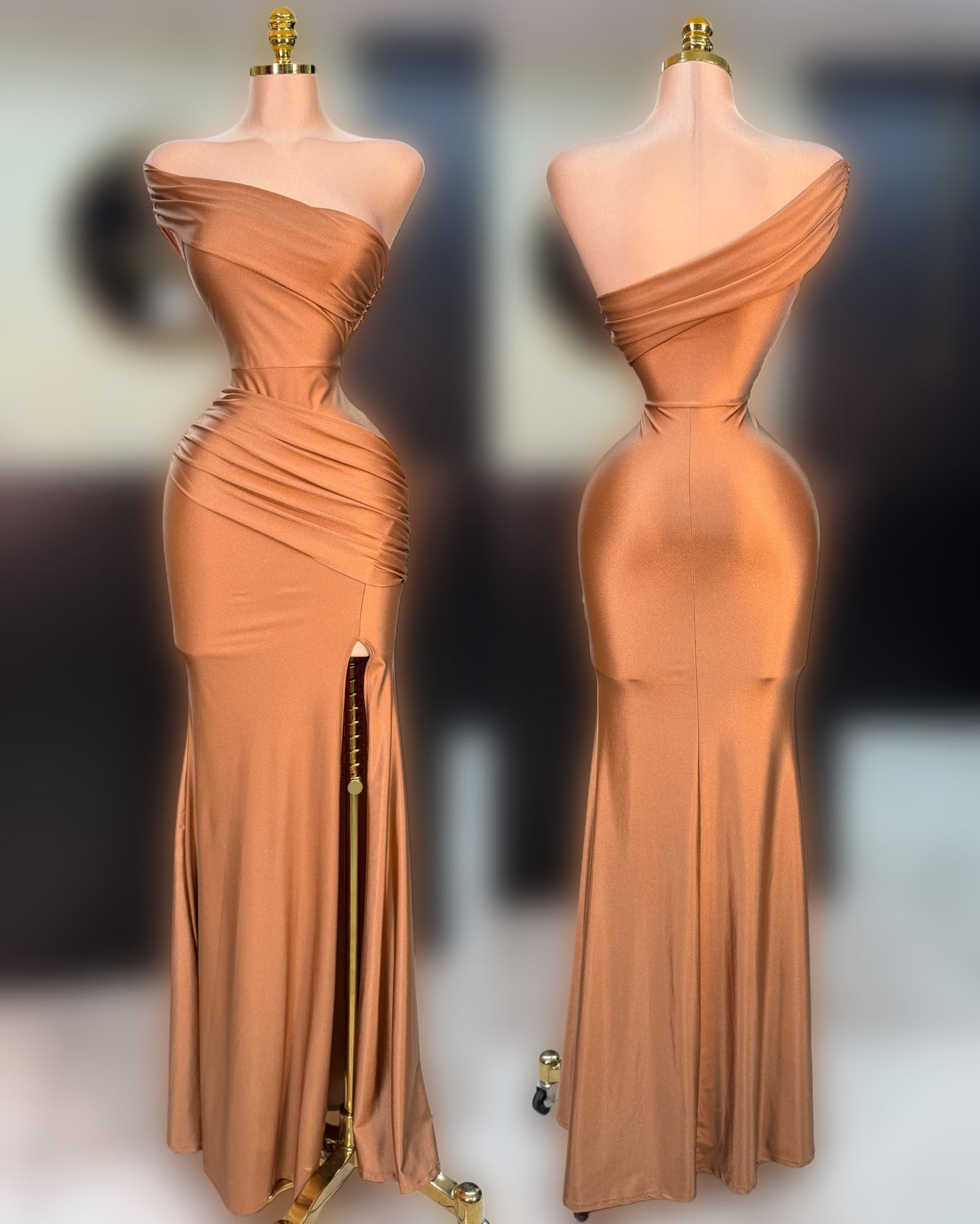 Vestido dorado licra satinada ✨