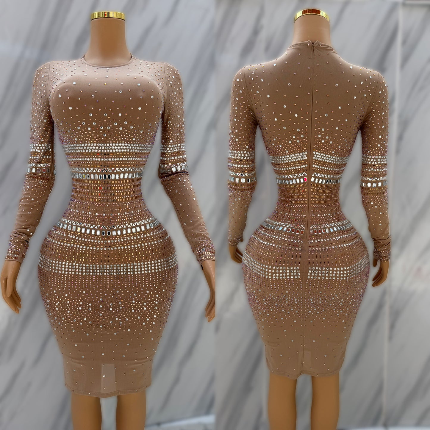 Vestido beige pedrería ✨