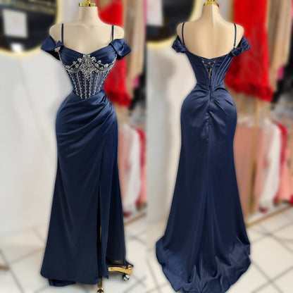 Vestido satín corset azul marino 💙