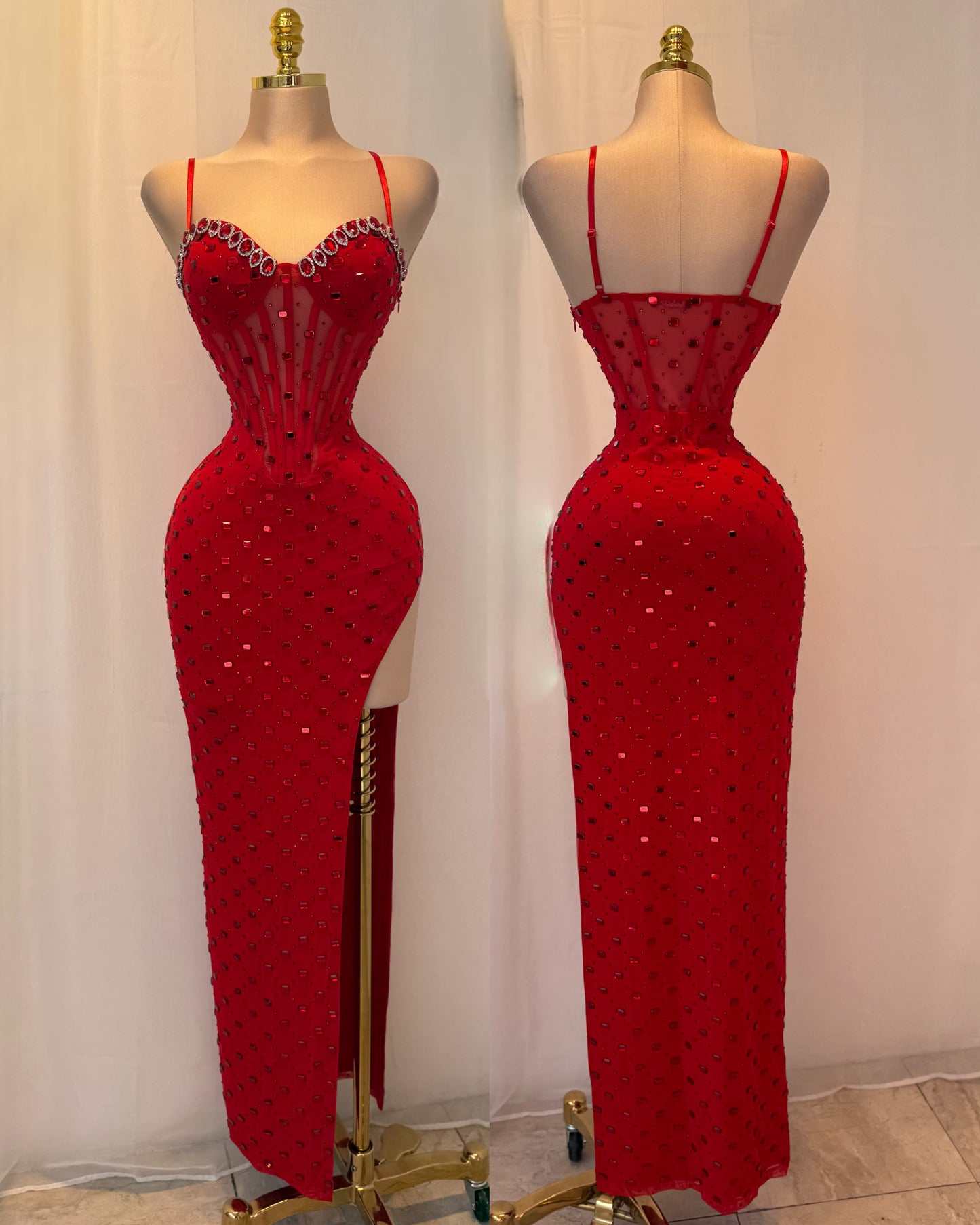 Vestido rojo pedrería corset ❤️✨