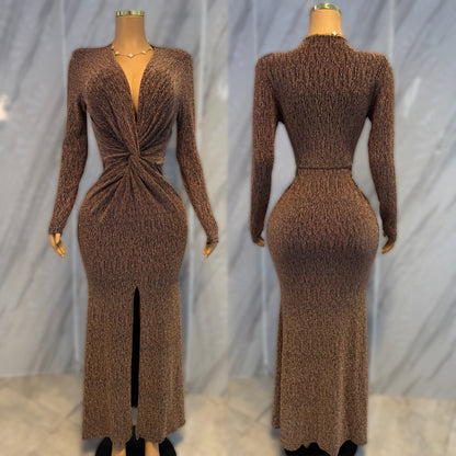 Vestido café / hilo dorado 🤎