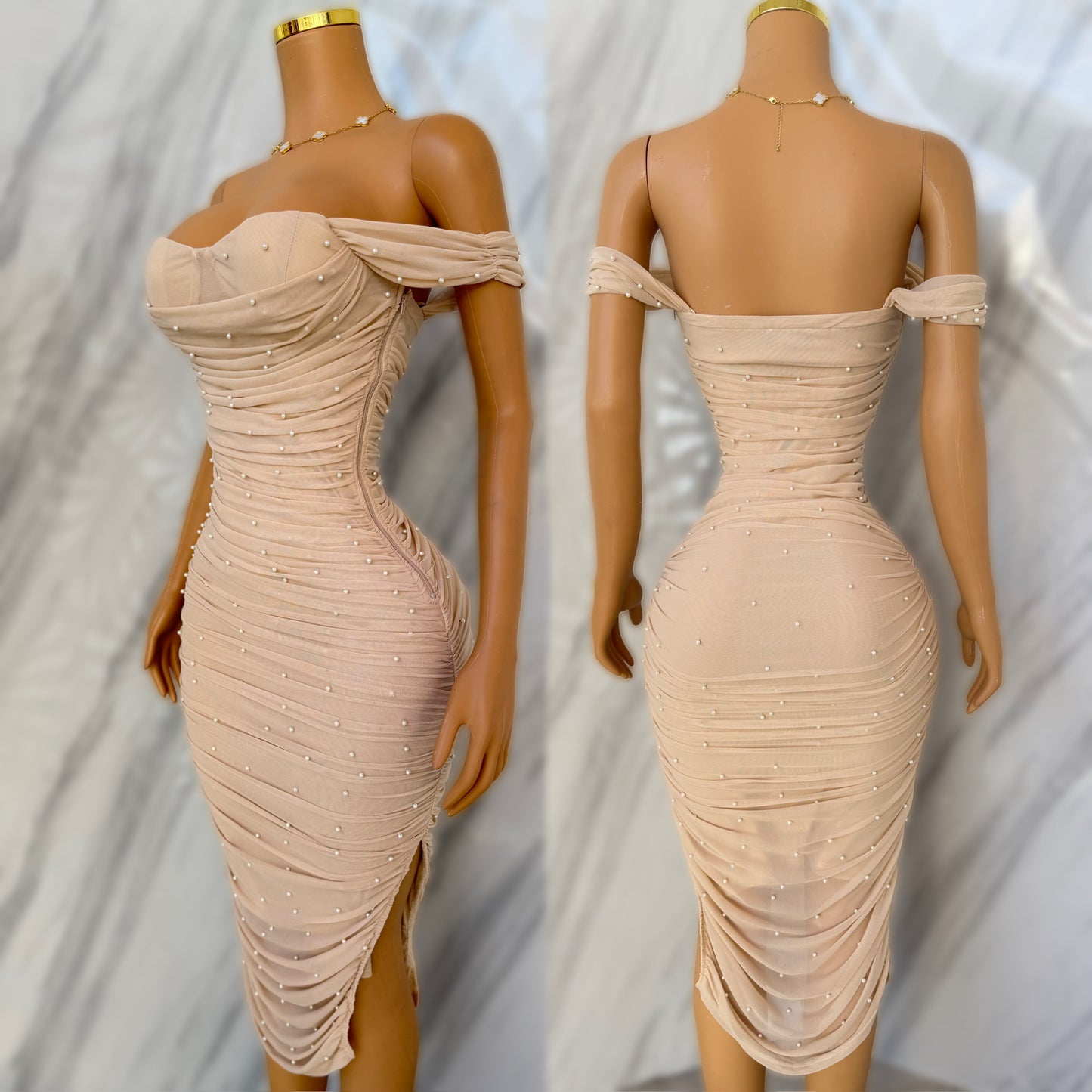 Vestido beige perlas 💛