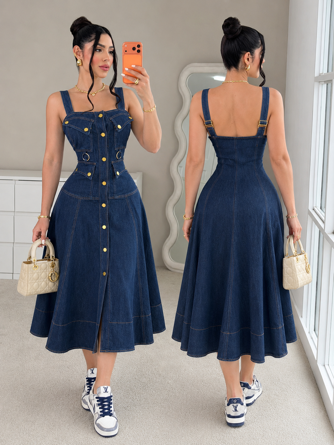 Vestido mezclilla botones dorados 💙