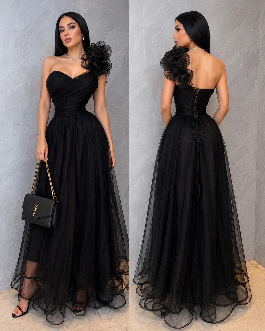 Vestido negro tulle y escarola 🖤