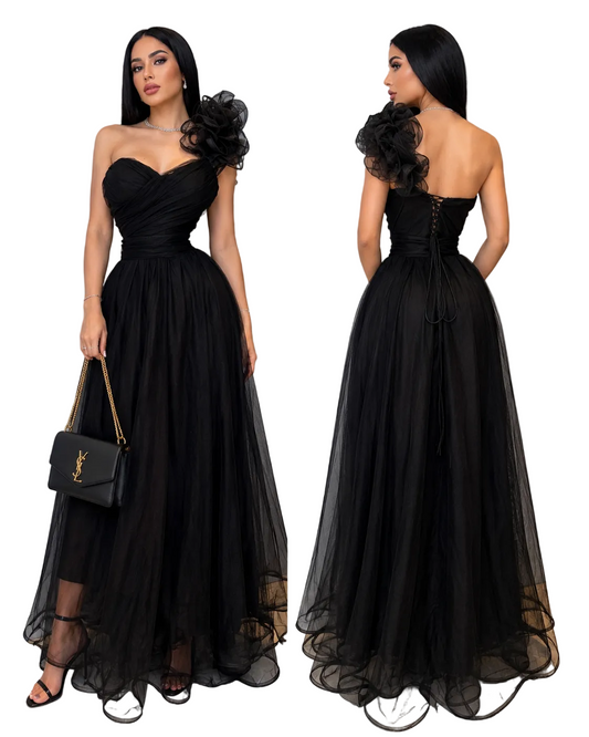 Vestido negro tulle y escarola 🖤