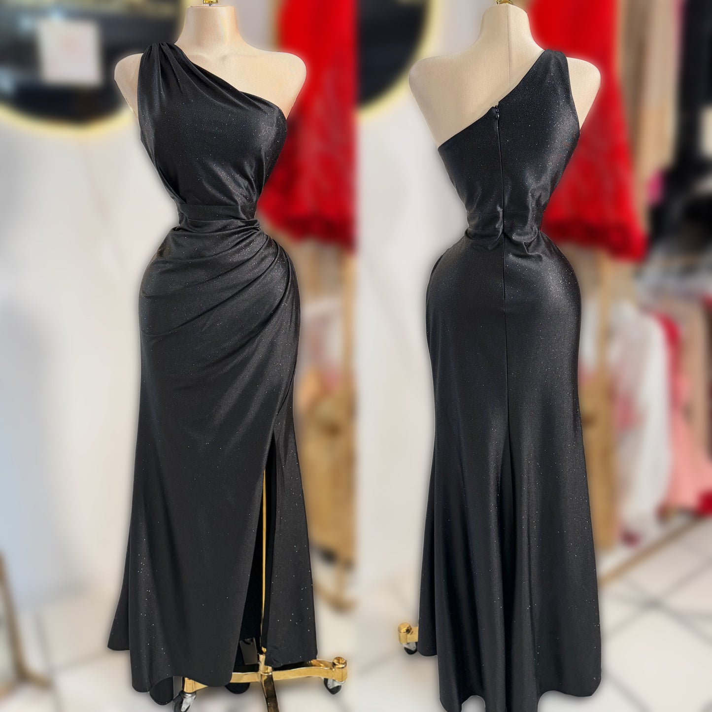 Vestido negro asimétrico glitter 🖤
