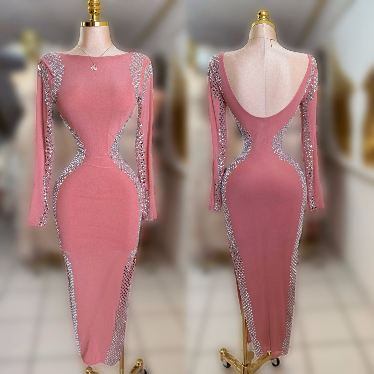 Vestido rosa palo pedrería ✨
