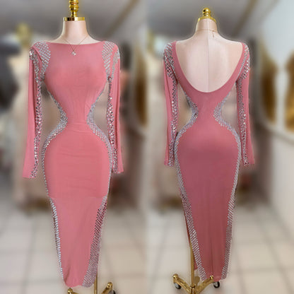 Vestido rosa palo pedrería ✨