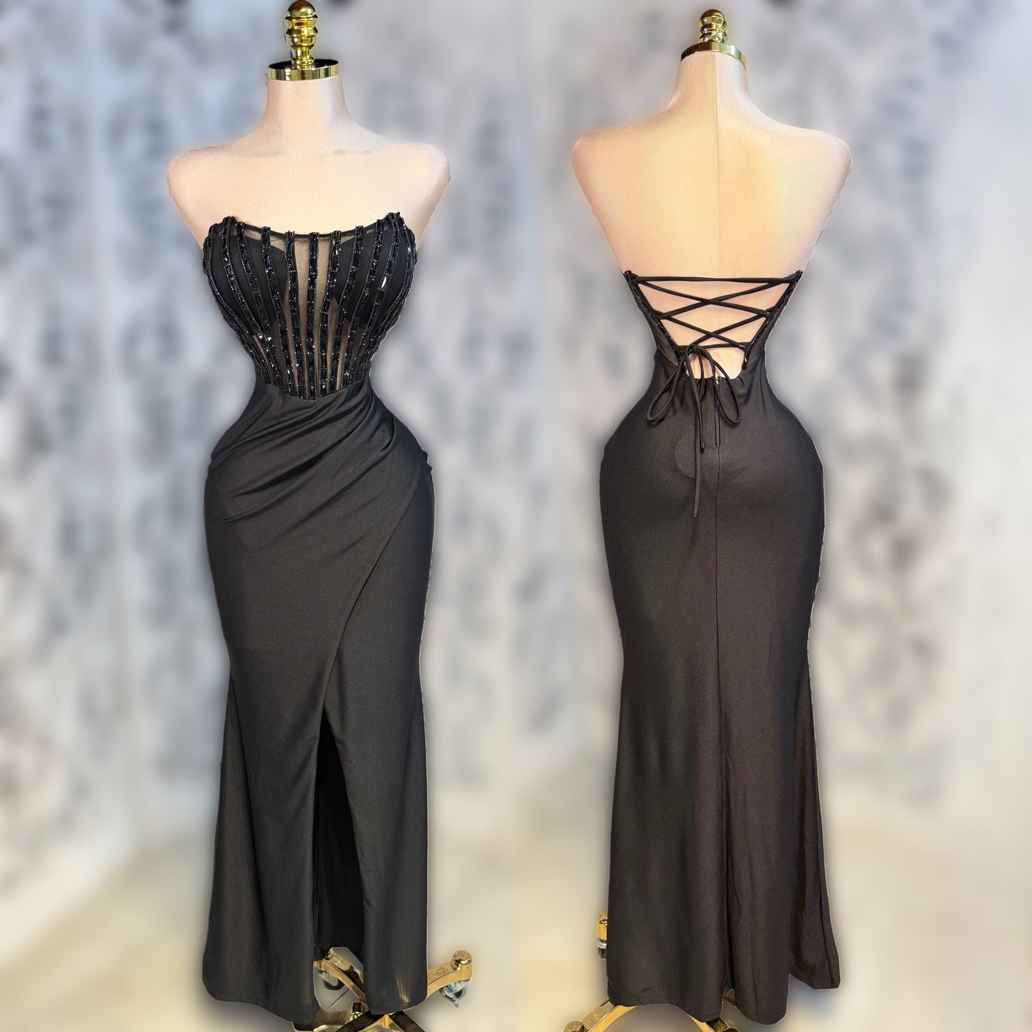 Vestido negro licra y pedrería 🖤✨