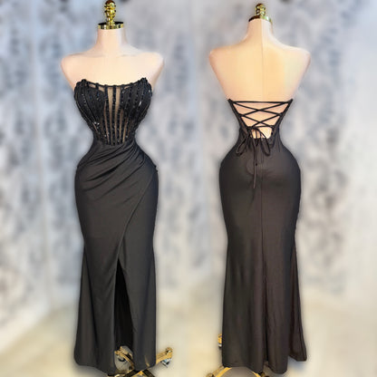 Vestido negro licra y pedrería 🖤✨