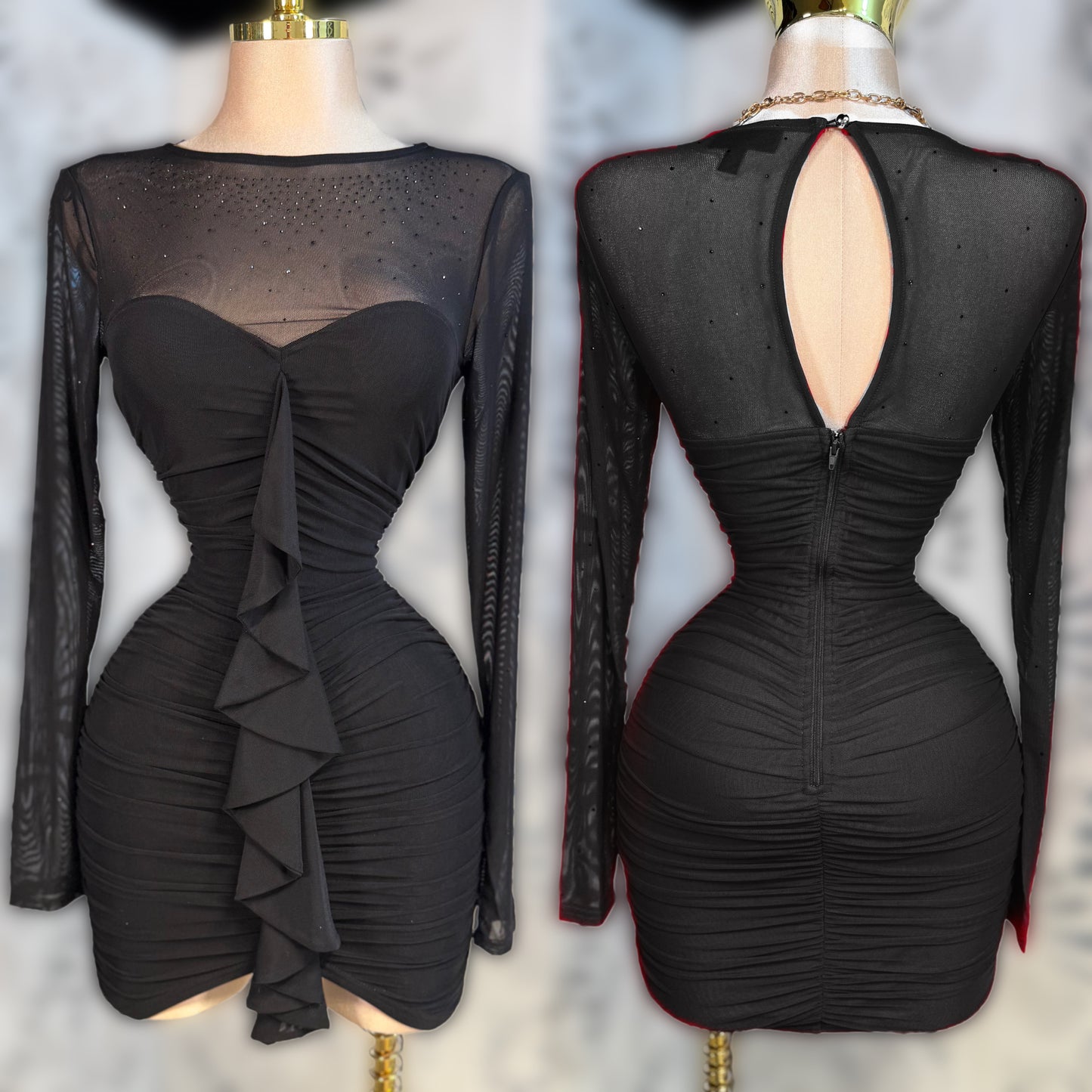 Vestido negro mesh pedrería 🖤