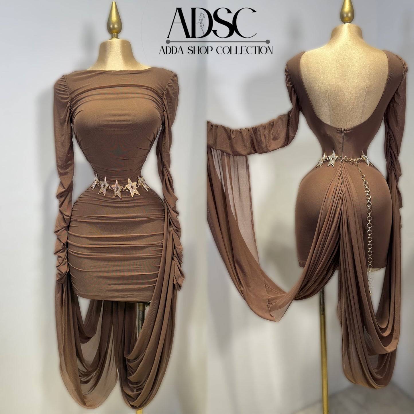 Vestido café mesh mangas 🤎