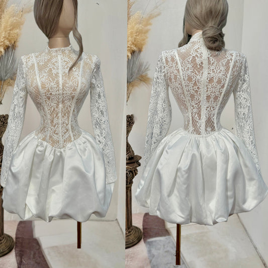 Vestido blanco encaje y satín