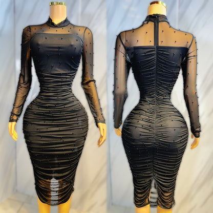 Vestido negro perlas mesh 🖤