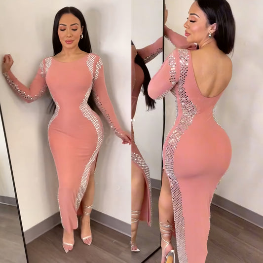Vestido rosa palo pedrería ✨
