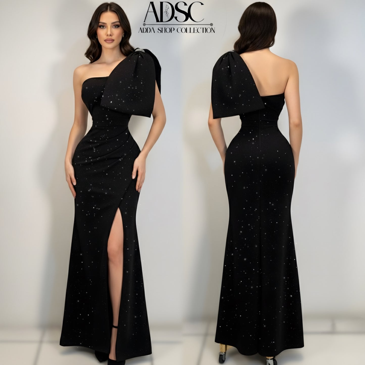 Vestido negro moño glitter ✨