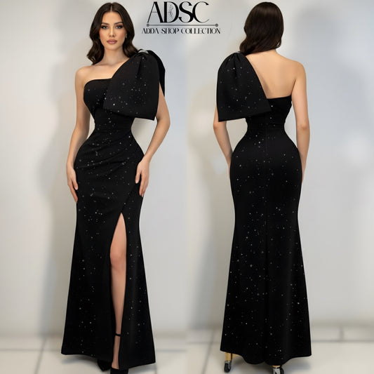 Vestido negro moño glitter ✨