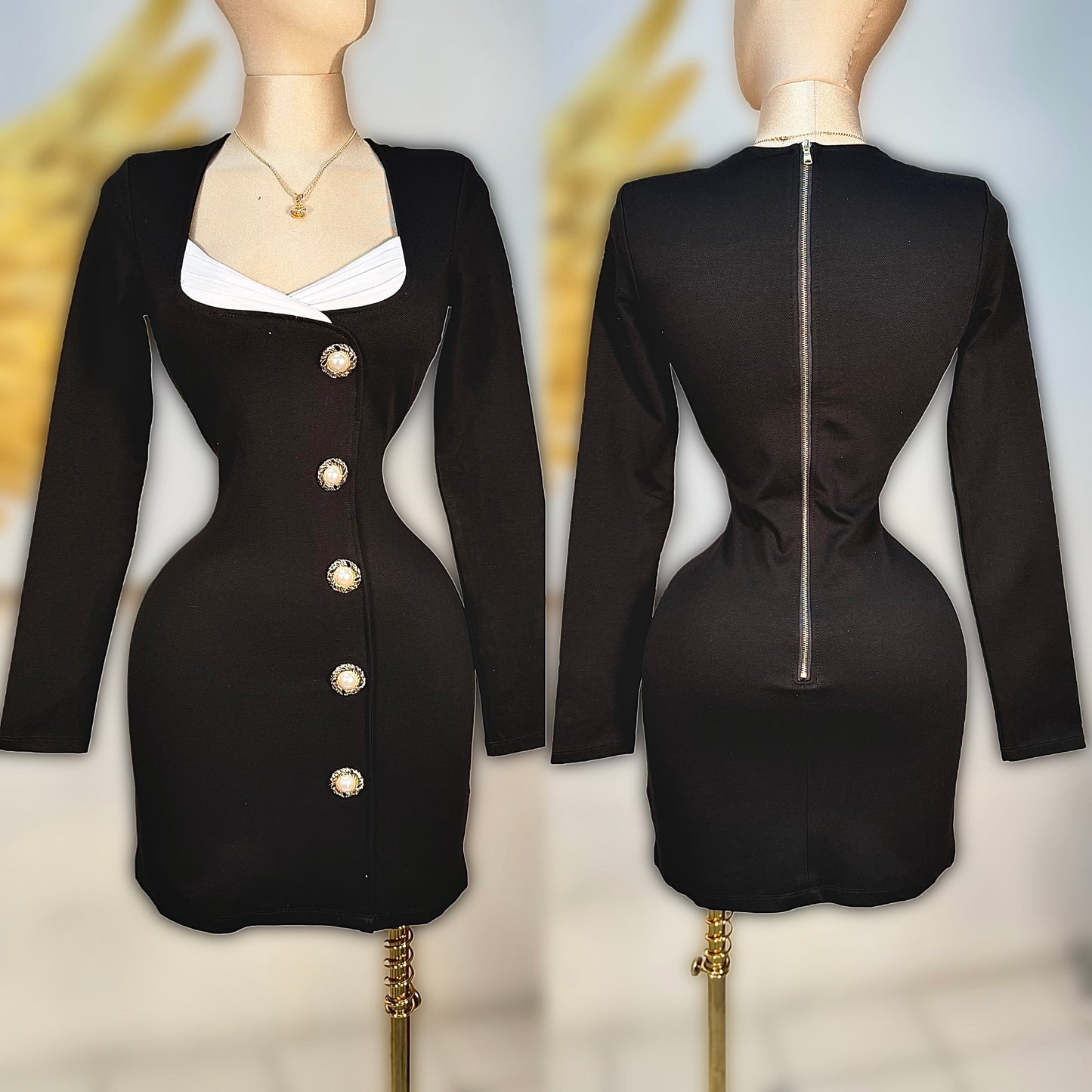 Vestido negro botones perlas ✨
