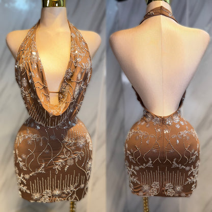 Vestido café canutillo y lentejuelas ✨