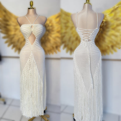 Maxi vestido tejido beige 🤍