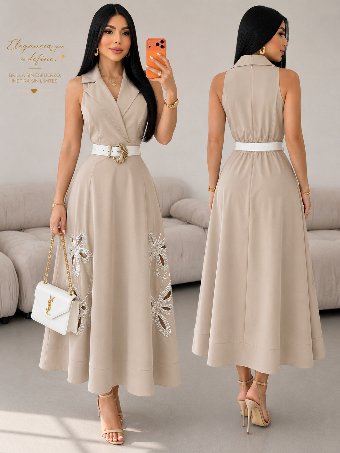 Vestido beige con cinturón 🤎