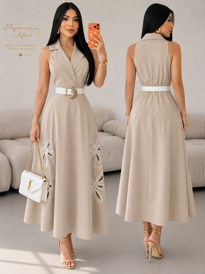 Vestido beige con cinturón 🤎