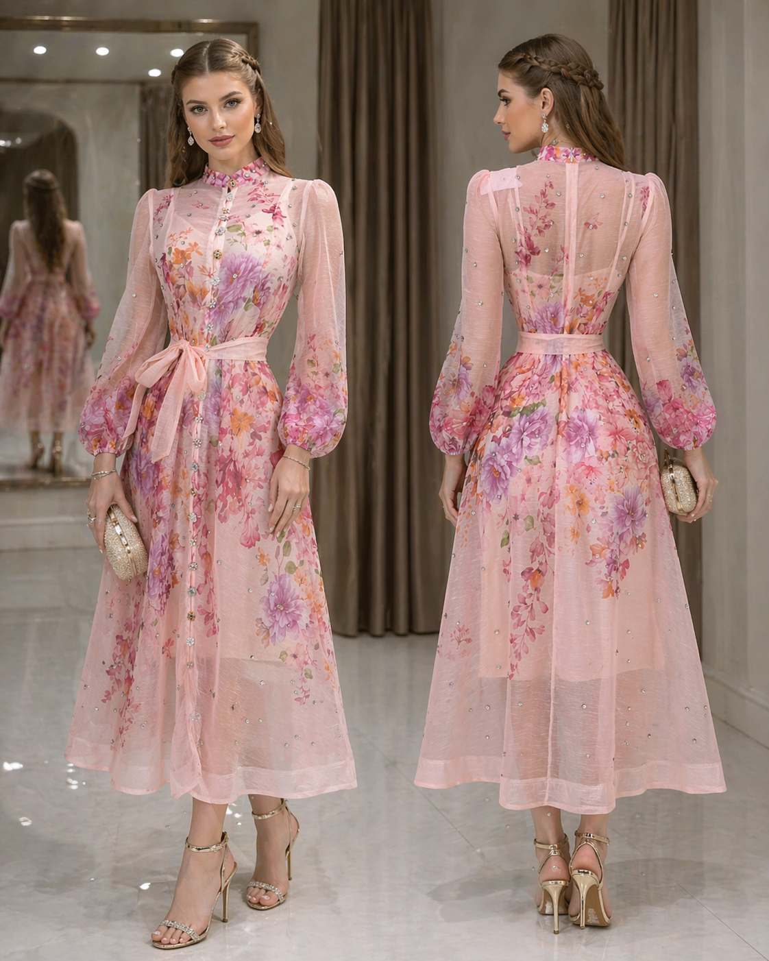 Vestido rosa pedrería ✨