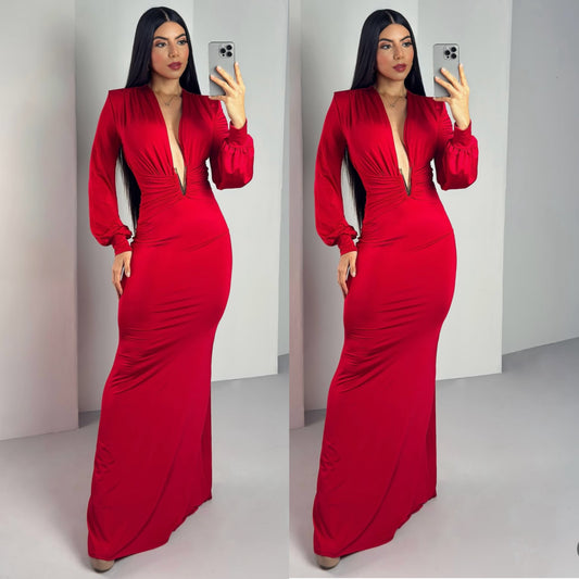 Vestido rojo licra escote V ❣️