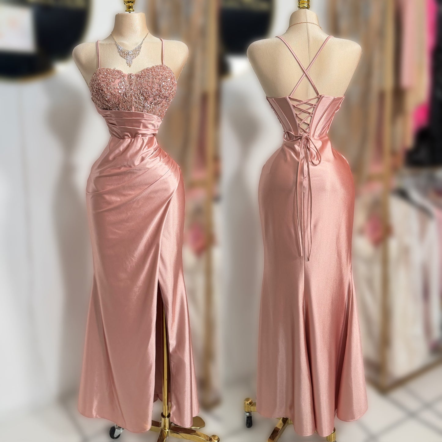 Vestido rosa satín y corset ✨🩷