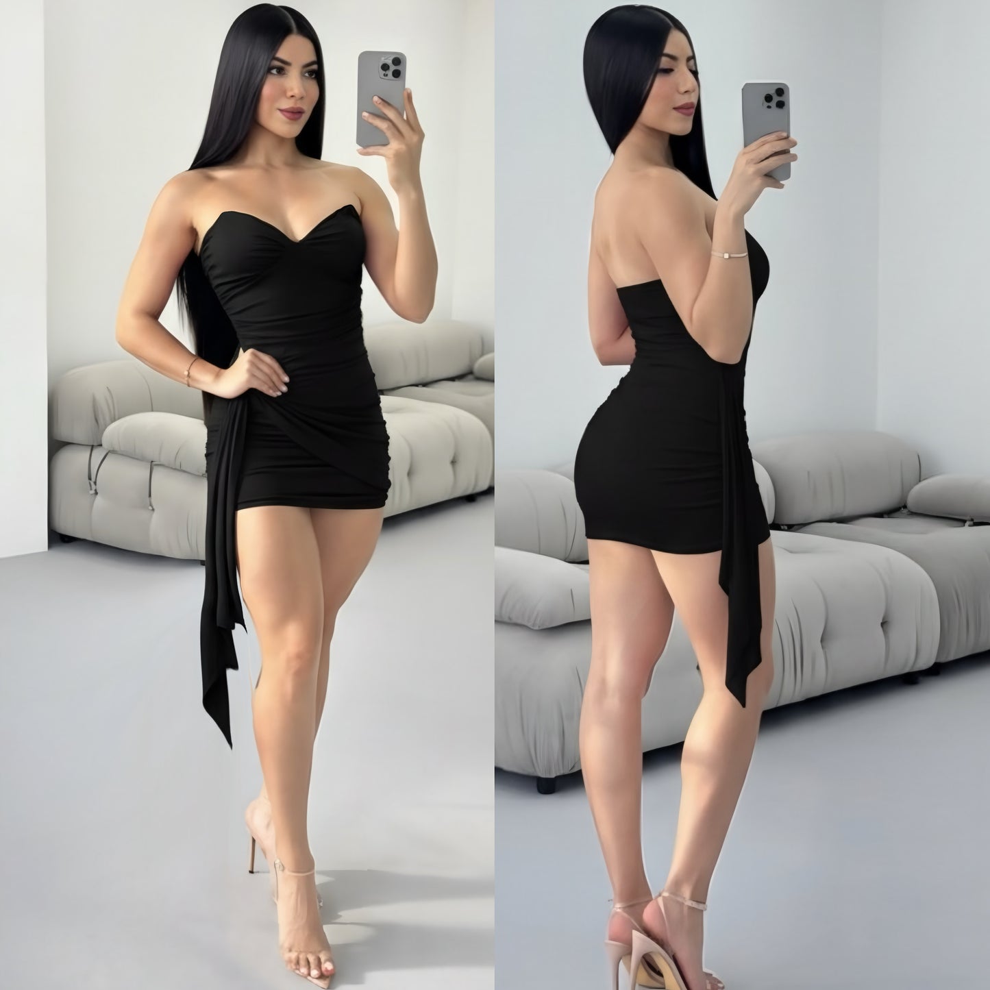 Vestido negro strapless mesh 🖤