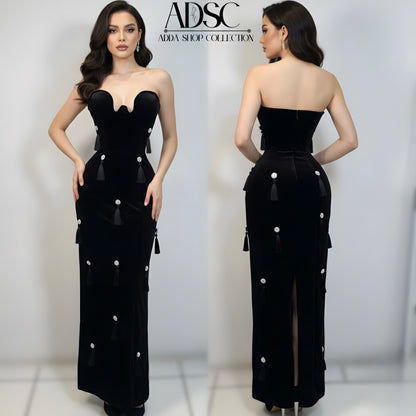 Vestido negro terciopelo y pedrería 🖤