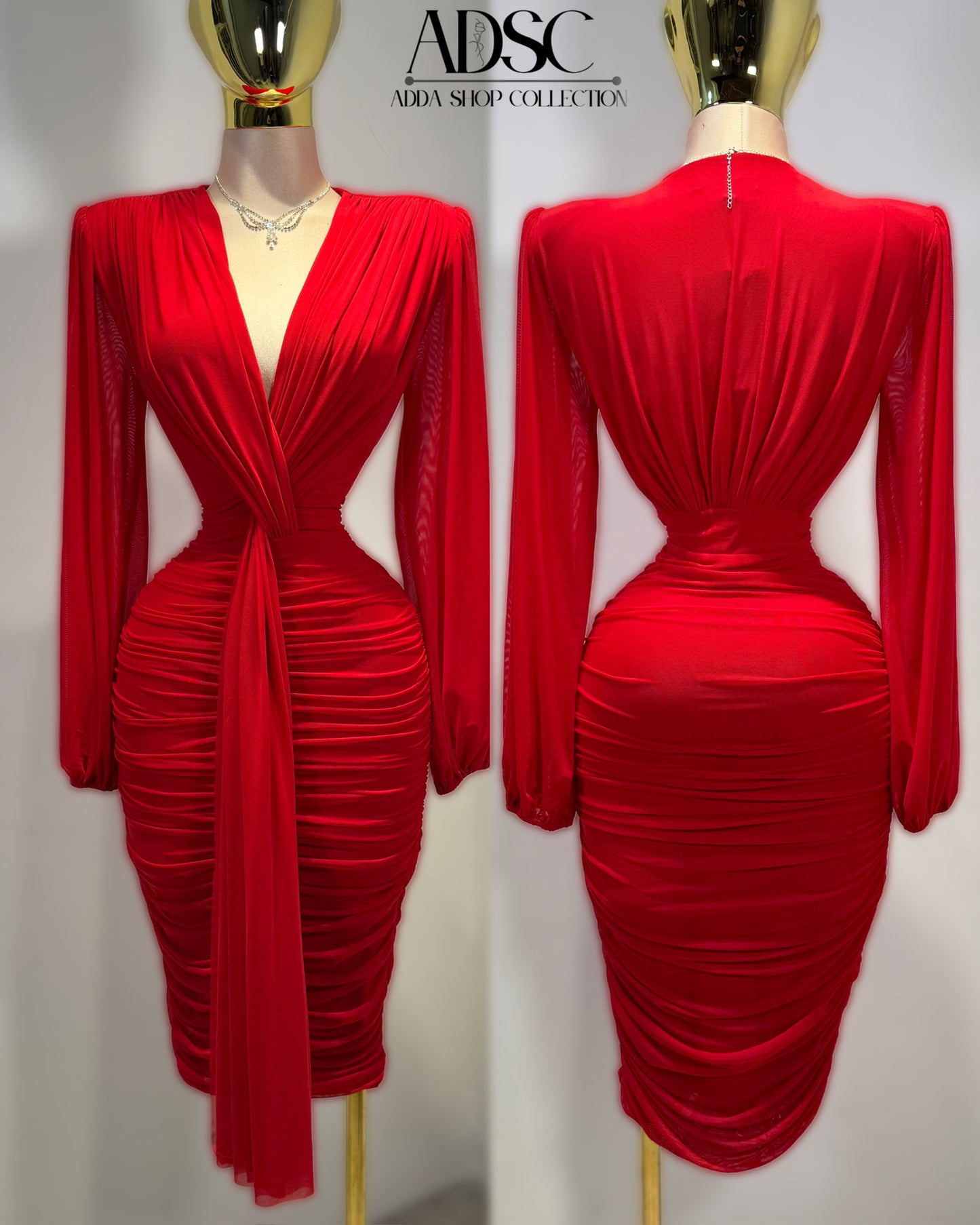 Vestido rojo manga larga mesh ❤️