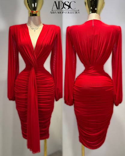 Vestido rojo manga larga mesh ❤️