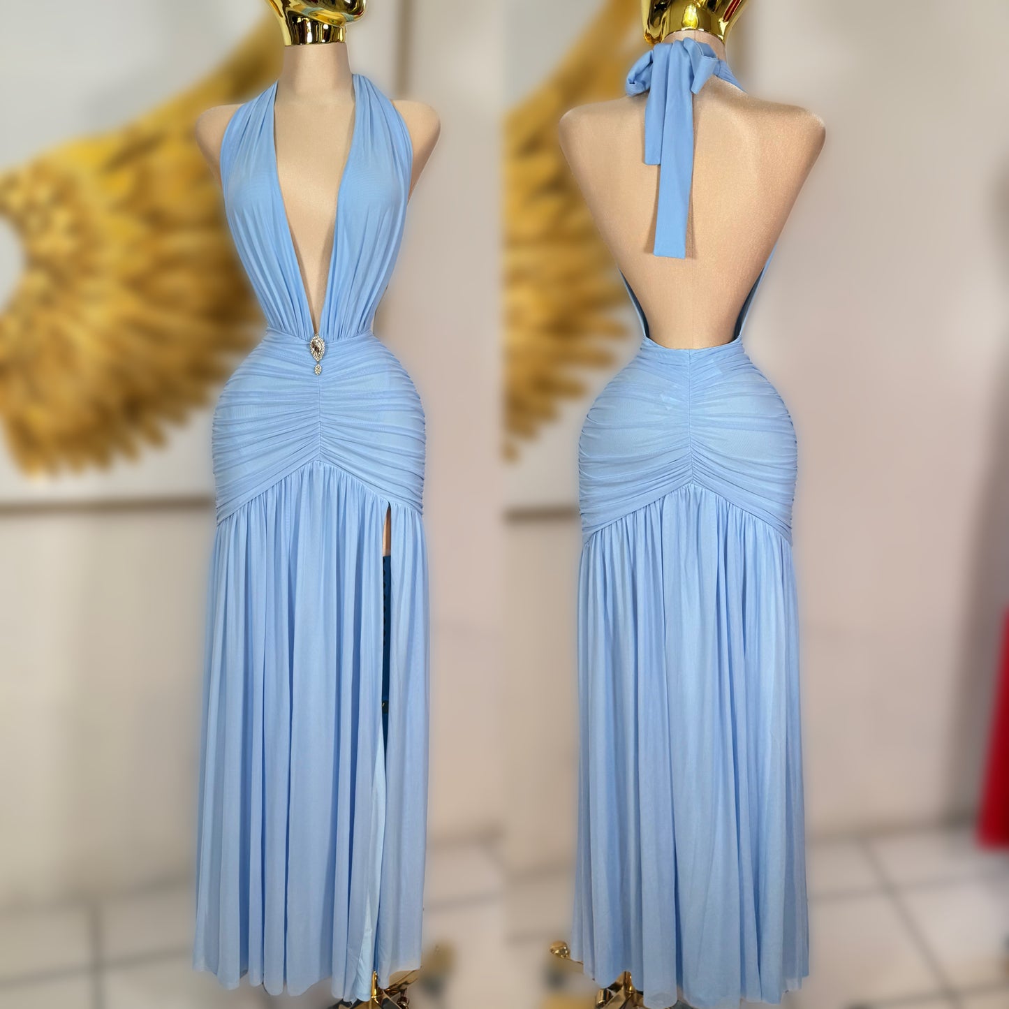 Vestido mesh baby blue halter 🩵
