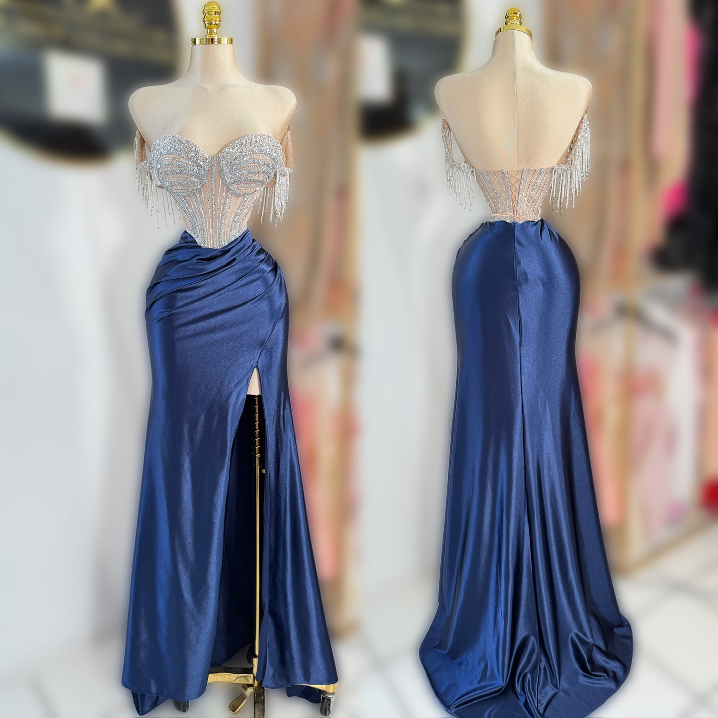 Vestido azul marino pedrería 💙